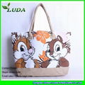 LUDA canvas straw handbag stripes canvas straw beach bag shopping