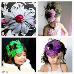 baby Feather Headdress Cute Crochet Kid Baby Girl rosette Headband Hairband 