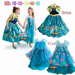 Princess Girls Fancy Dress frozen Anna Elsa clothes free shipping