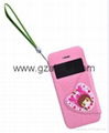 Fashion Cute Leather Case with hand strap for Iphone  4