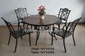 patio& lawn metal cast aluminum big round table and chairs set ceramic tabletop 