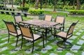 dining table and chair set in cast aluminum frame sling swivel rocking chair