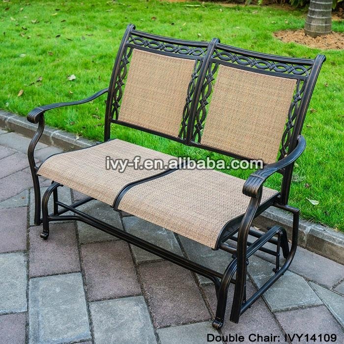 cast aluminum rocking chair loveseat glider bench in sling fabric seat& back