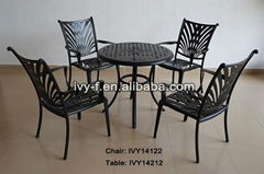 metal furniture cast aluminum round dining table and chairs set stackable chairs