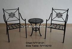 terrace patio furniture metal small round side table and 2 chairs set