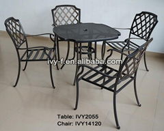 restaurant outdoor dining table and chairs set 5-piece in cast aluminum frame