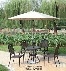  dining table and chair set in cast aluminum frame handwoven chair 