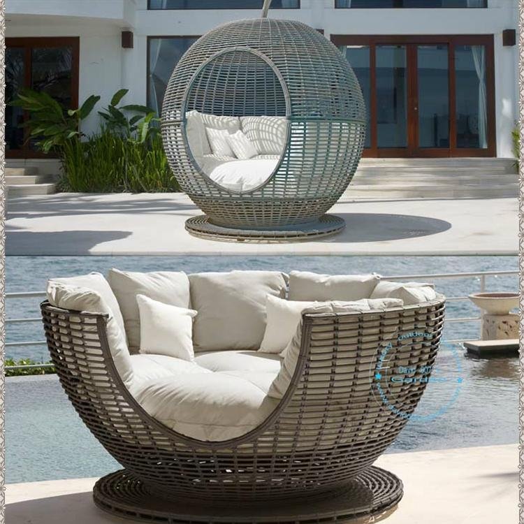 Outdoor PE rattan wicker furniture daybed with canopy 2