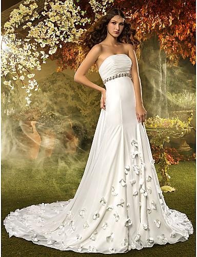 A-line Strapless Court Train Chiffon Wedding Dress (635884) 