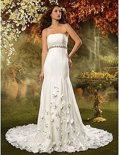 A-line Strapless Court Train Chiffon Wedding Dress (635884)  2