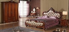 American classic style high end luxury wood structure and soft leather  bed