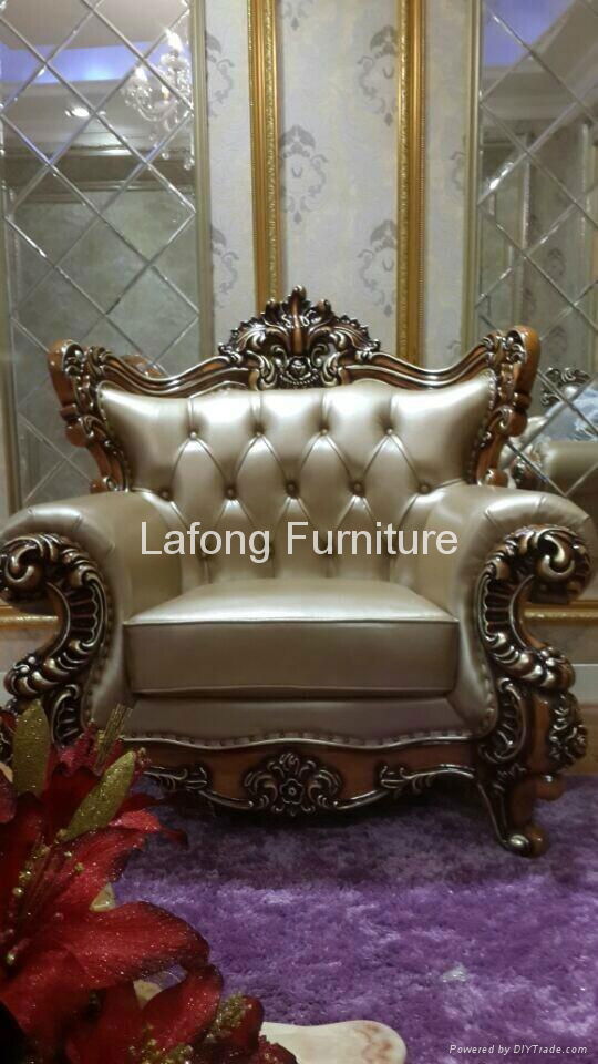 American classical modern style  wood frame and top leather sofa 3