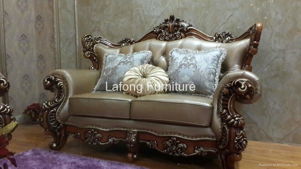 American classical modern style  wood frame and top leather sofa 2