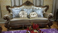 American classical modern style  wood frame and top leather sofa