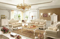 The United Stated style pure leather wooden luxury sofa sets for living room