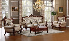 Neo-classical style solid wood and top layer leather sofa for home furniture