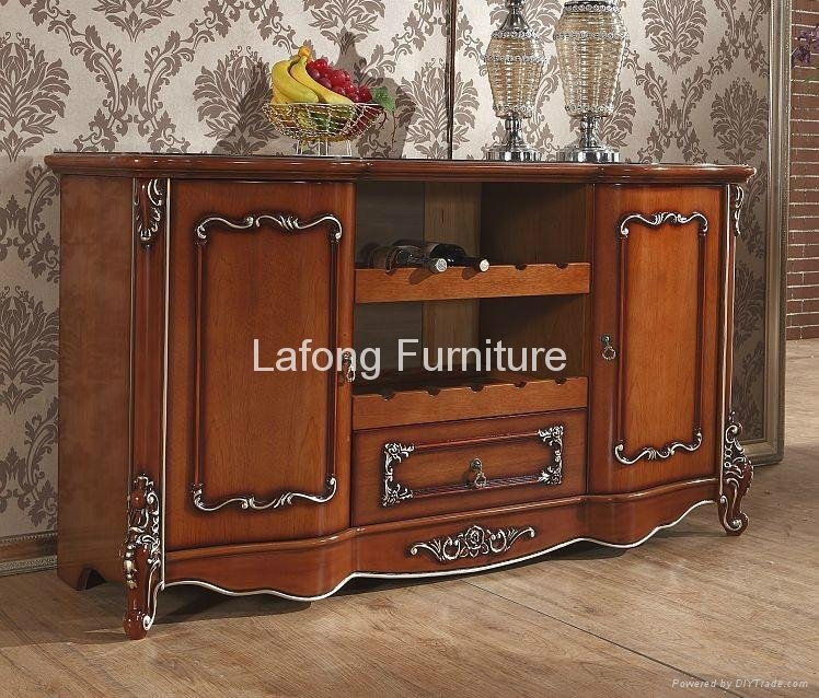 Living room furniture solid wood TV cabinet with hand carved pattern and drawers 2