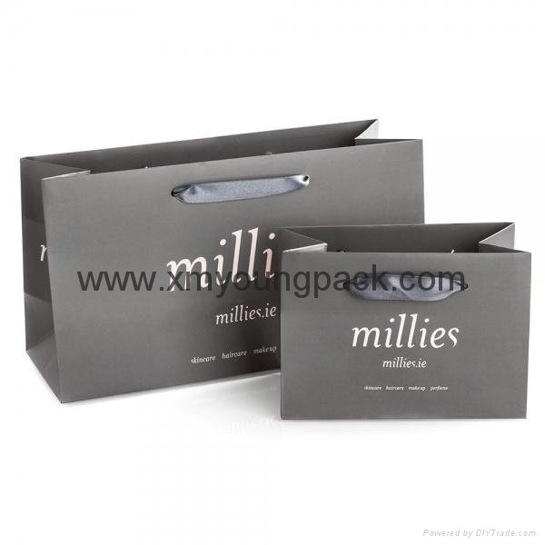 Promotional custom printed luxury ribbon handle paper gift bag 