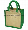 Custom printed small two tone jute hessian carry bag