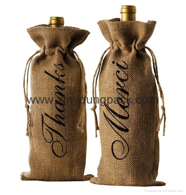 Promotional custom hessian jute wine gift bag