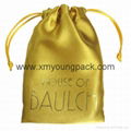 Fashion custom printed gold drawstring pouch satin jewelry bag