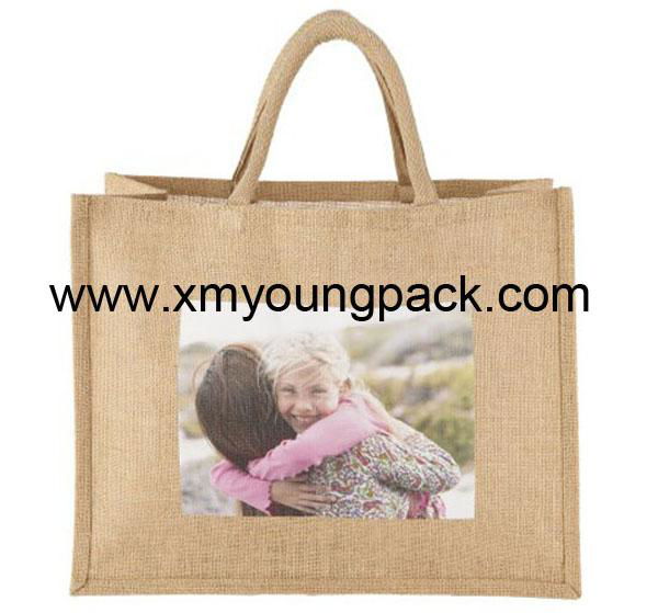 Promotional custom printed burlap jute hessian tote bag 2