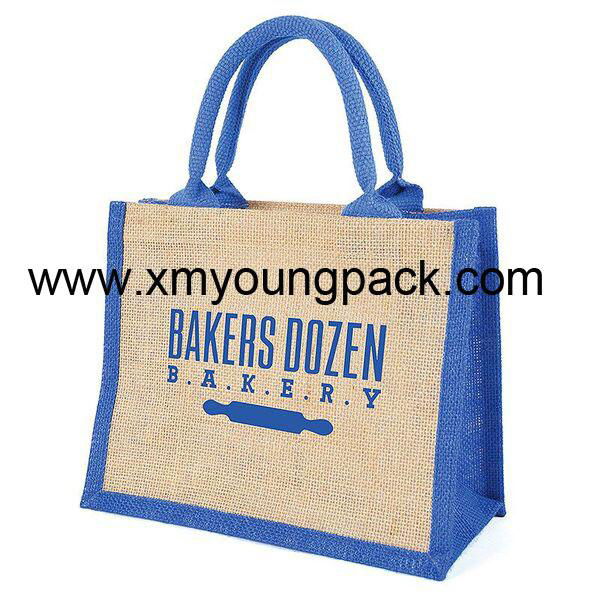 Promotional custom printed burlap jute hessian tote bag