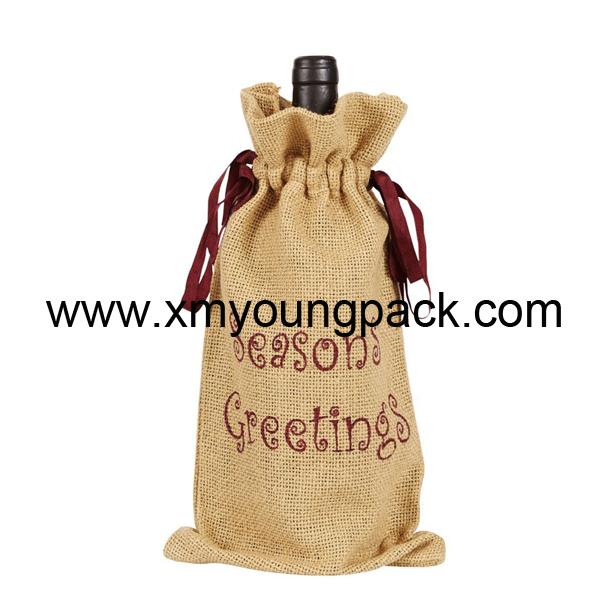 Promotional custom hessian jute wine gift bag 2