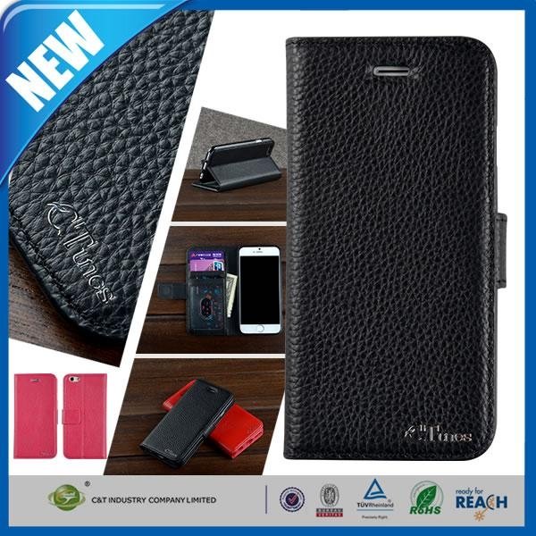 C&T genuine leather wallet slot card holder stand PU cover for iphone 