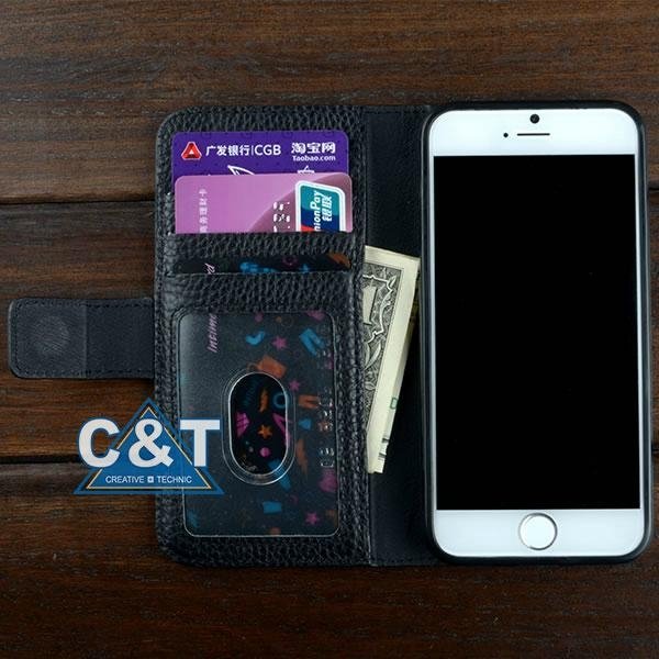 C&T genuine leather wallet slot card holder stand PU cover for iphone  3