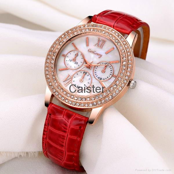 Caister - Red  leather  diamond watches lady 2