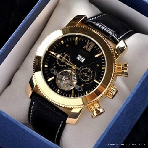 Genuine leather strap stainless steel case luxury mechanical watches men