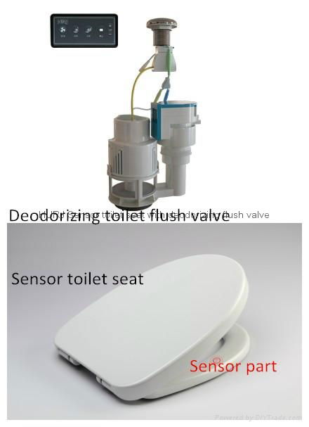 Sensor toilet seat with deodorizing toilet flush valve