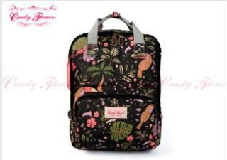 Large Black Birds Flower Print Backpack 3