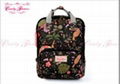 Large Black Birds Flower Print Backpack 3