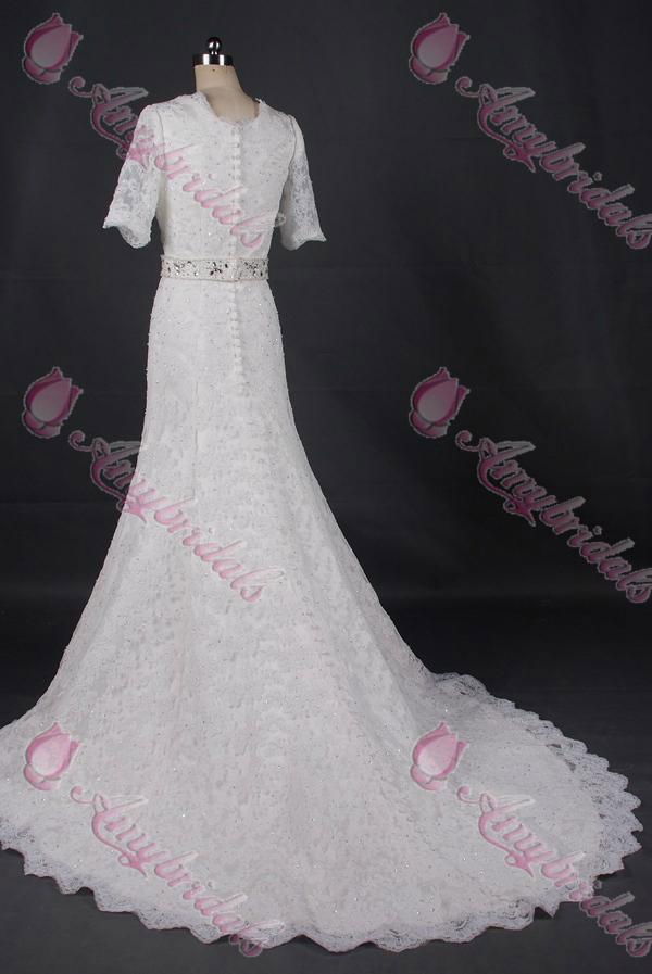 China wedding dresses manufacturer half sleeve lace mermaid wedding gown  2