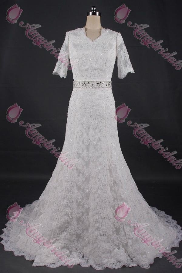 China wedding dresses manufacturer half sleeve lace mermaid wedding gown 
