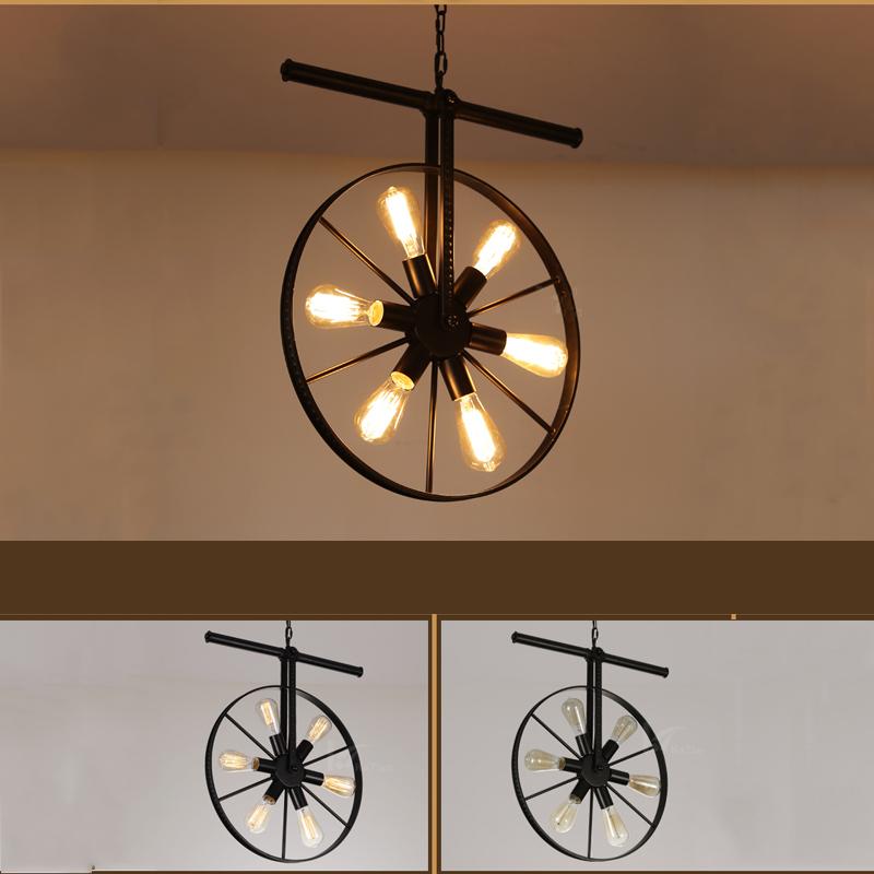 Vintage Wheel Chandelier Light Industrial Pendant Hanging Lamp Fixture 2