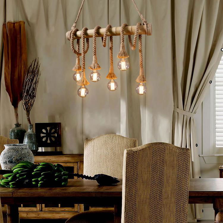 Creative Natural lights Bamboo Woven Pendant Lamp Restaurant rope chandelier 4