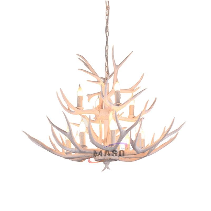 White color kitchen big reindeer resin antler horn chandelier lights