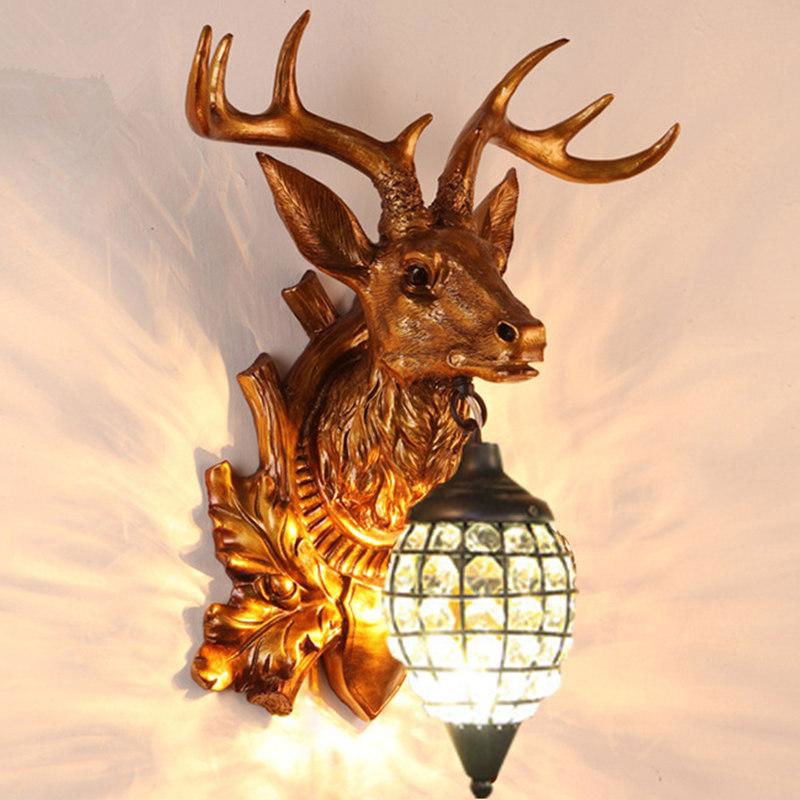 Resin animal deer wall mount light for outdoor balcony decor with light bulb 3