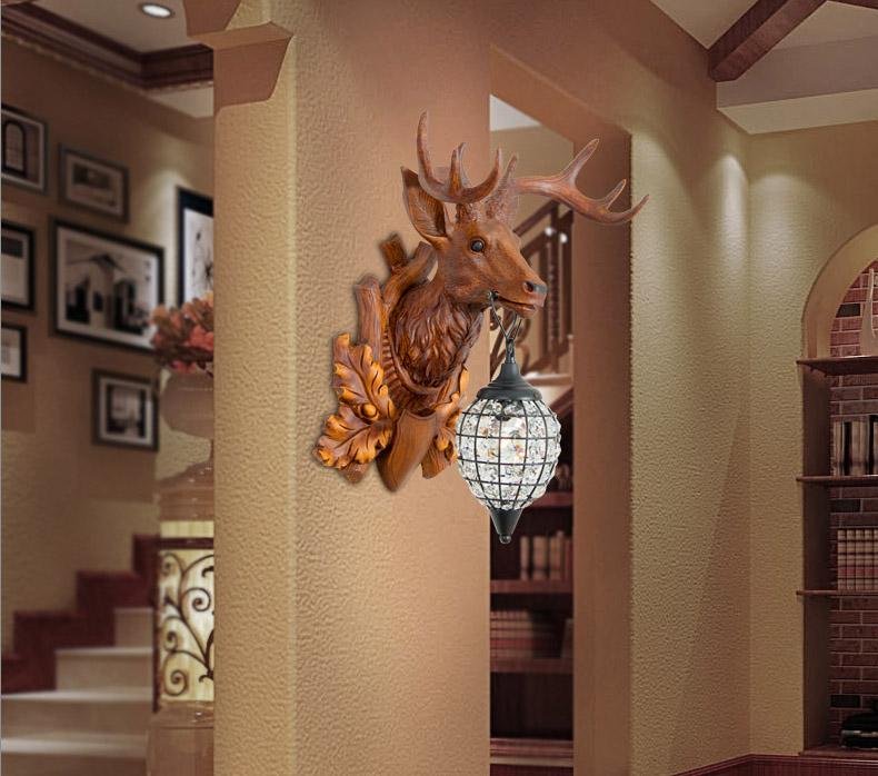 Resin animal deer wall mount light for outdoor balcony decor with light bulb 4