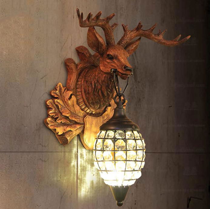 Resin animal deer wall mount light for outdoor balcony decor with light bulb 5