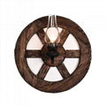 Vintage round wood steering wheel wooden cycle ring wall lamp decor 1