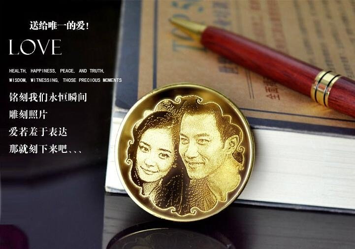Valentine day gift for GF BF wife husband custom made pictures on coin 3