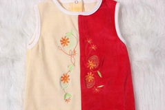 Sleeveless Velvet baby romper with feet Red& Yellow Spliced Romper