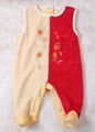 Sleeveless Velvet baby romper with feet Red& Yellow Spliced Romper 5