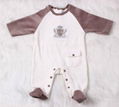 Long Sleeve Velvet baby romper with feet White& Brown Spliced Romper 2