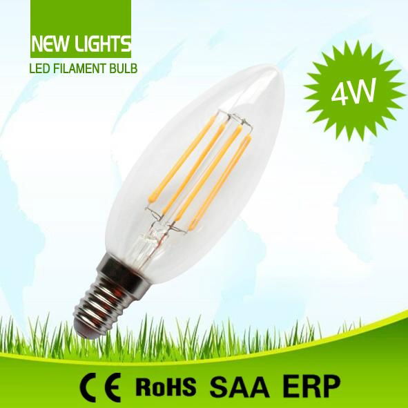  C35 4W LED COB filament candle bulb E14, 360 degree RoHS CE 3