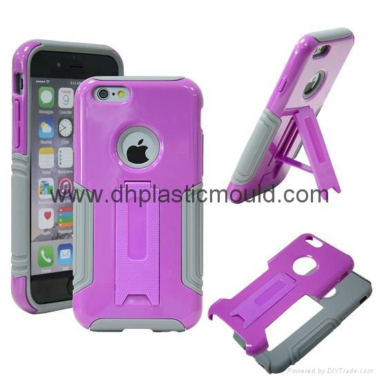 PC+Silicone Phone Case with bracket for Iphone 4